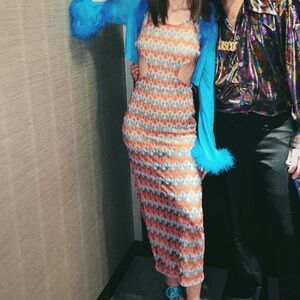 POSTER GIRL Multicolor Sunset Splash Crochet Maxi Dress 70s Inspired